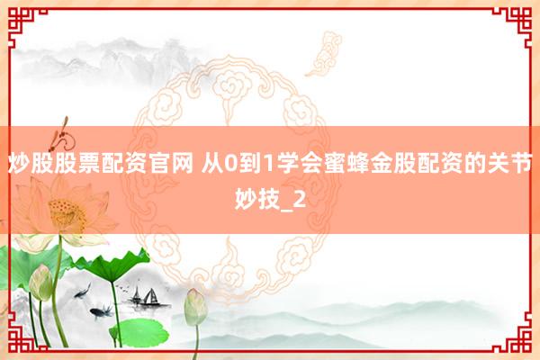 炒股股票配资官网 从0到1学会蜜蜂金股配资的关节妙技_2